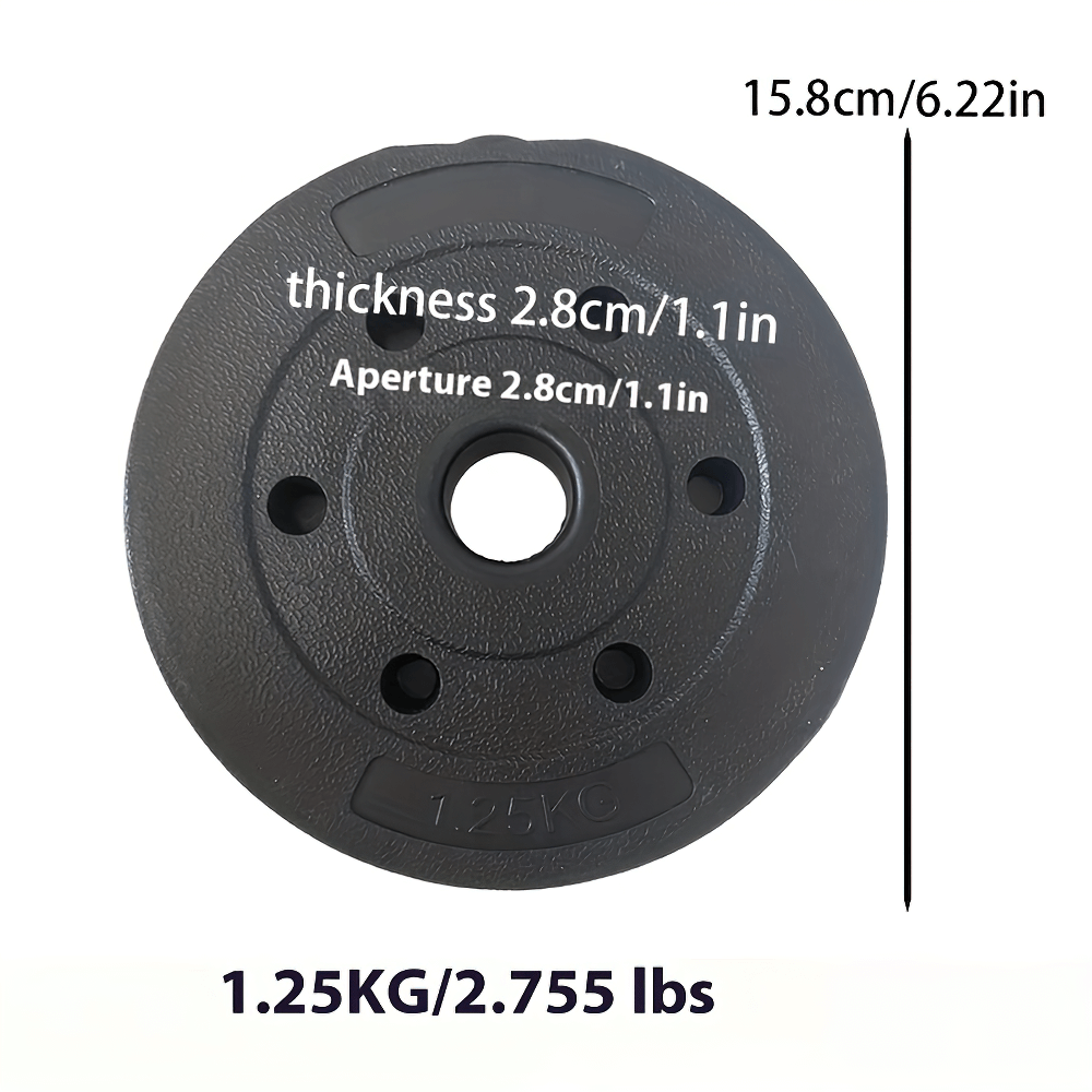 Black dumbbell weight plate 1.25kg / 2.755 lbs, 15.8cm diameter, 2.8cm thickness, ideal for strength training and home workouts.