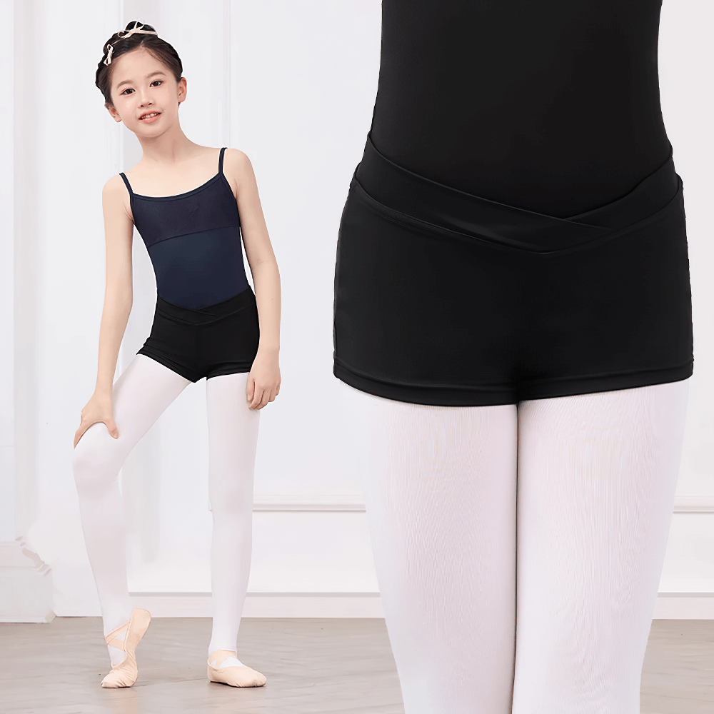 Black Kids Shorts with High Elastic Waistband - SF3748 for gymnastics and yoga, featuring stretchy fit for active kids.