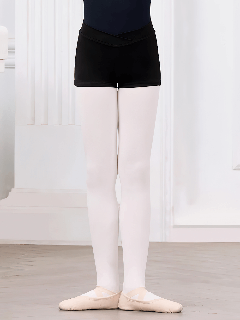 Black Kids Shorts with High Elastic Waistband - SF3748 for gymnastics and yoga, showcasing stretchy fit and breathable fabric.