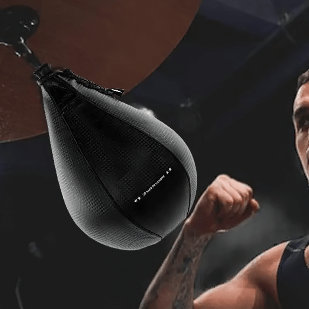 Boxer training with a Black PU Speed Ball SF3160, perfect for precision, power, and endurance in boxing and reflex drills.