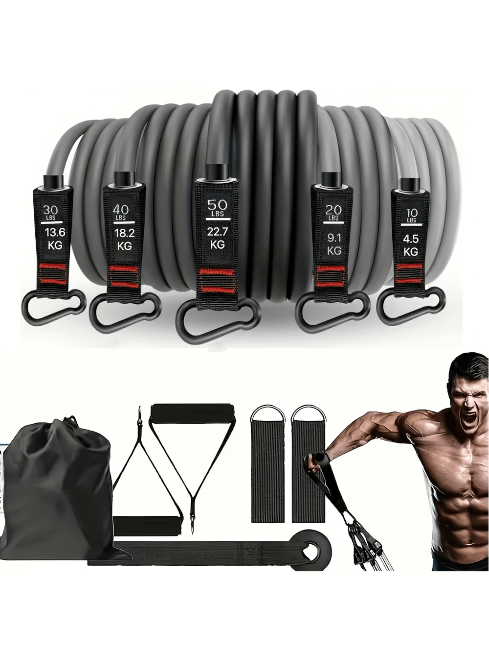 Black Resistance Bands Set SF3005 with Accessories for Strength Training, Muscle Toning, and Fitness Workouts