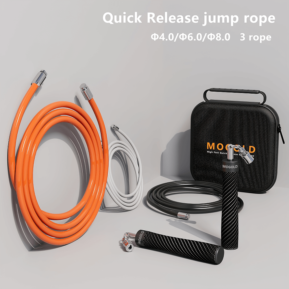 Black speed jump rope set with interchangeable cables and anti-slip handles, perfect for cardio and strength training.