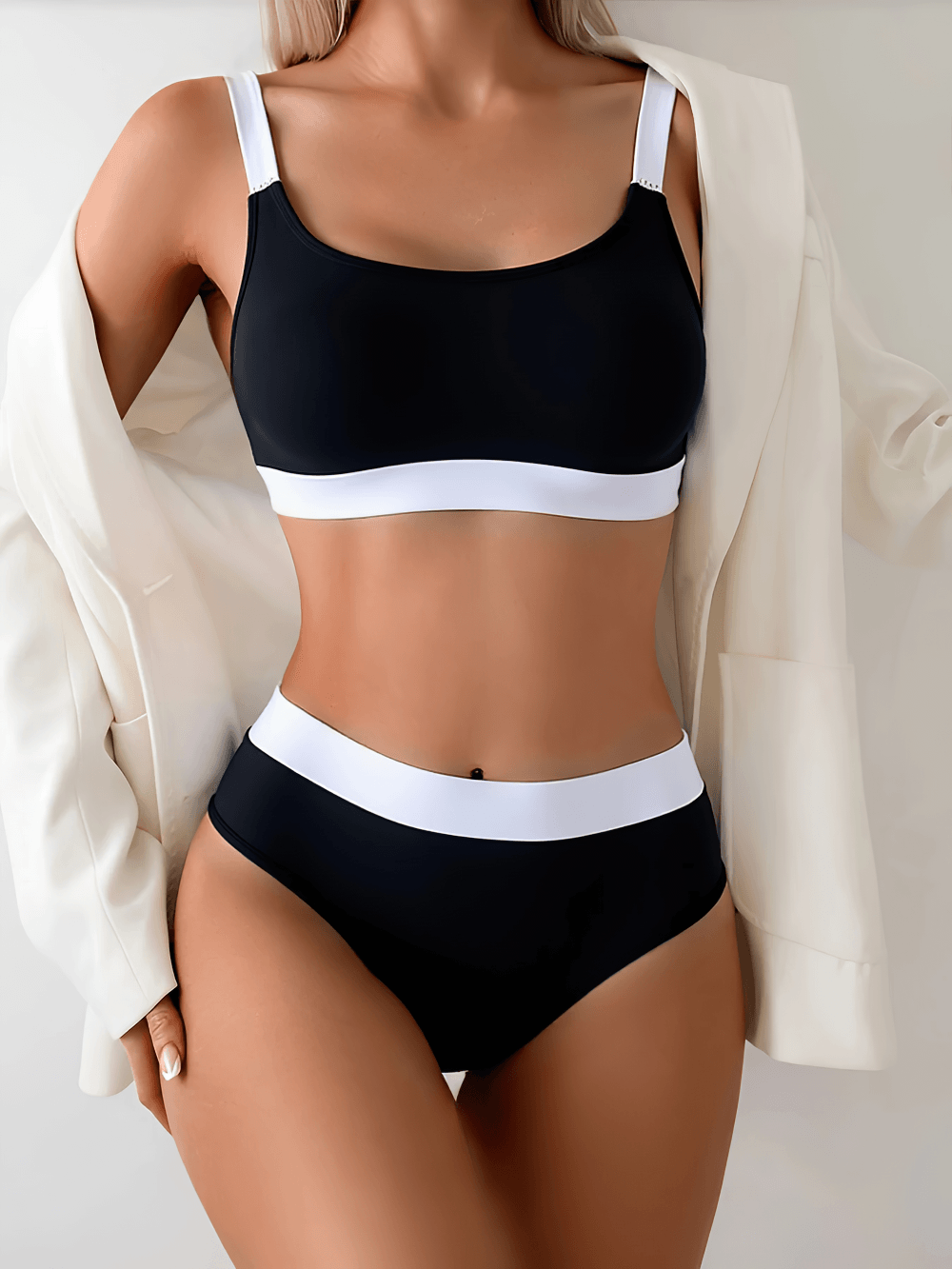 Black-White Stylish High Waist Swimsuit - SF4695