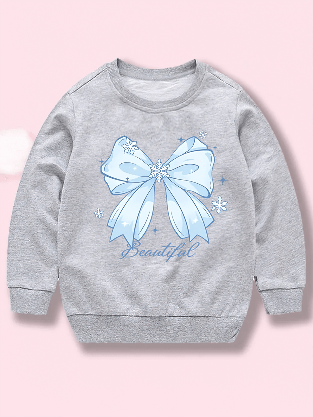 Blue Bow and Snowflake Printing Sweatshirt - SF3690 with heart graphic for kids and teens, cozy and stylish design, available now.