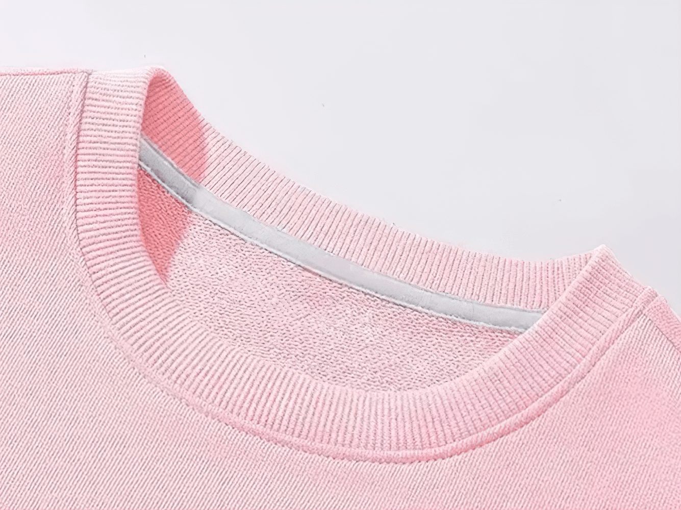 Close-up view of pink collar detail on Blue Bow and Snowflake Printing Sweatshirt - SF3690, showcasing soft and cozy fabric.
