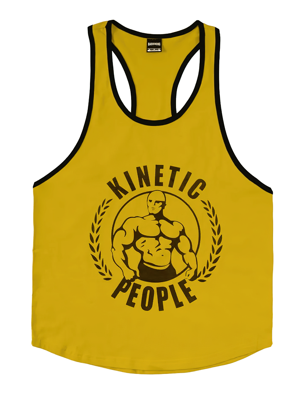 Bodybuilding Stringer Tank Top for Gym Training - SF4144, yellow Kinetic People design with racerback and bold print.