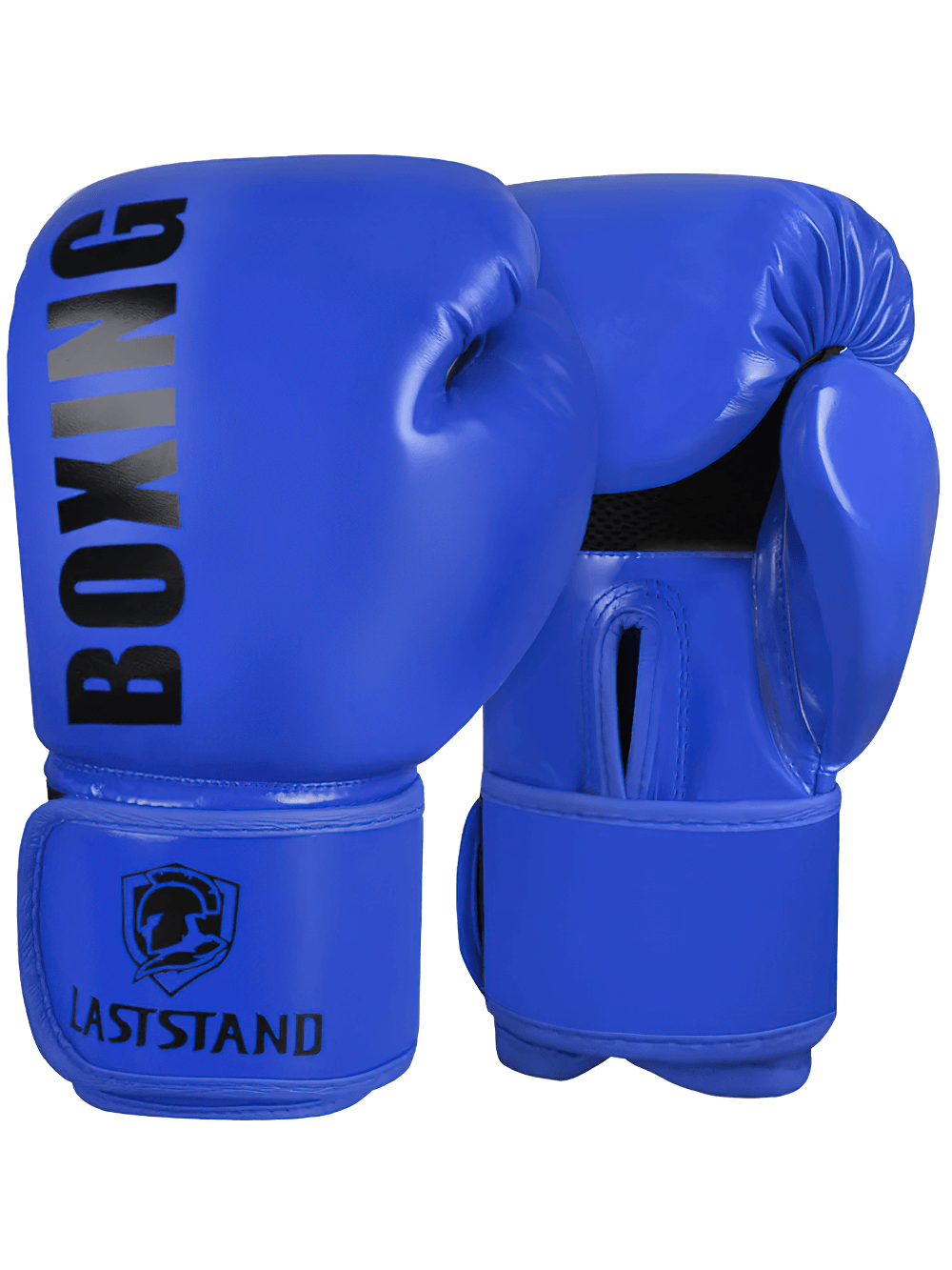 Blue boxing gloves with wrist support for training, featuring ergonomic design and breathable mesh panels for sparring.