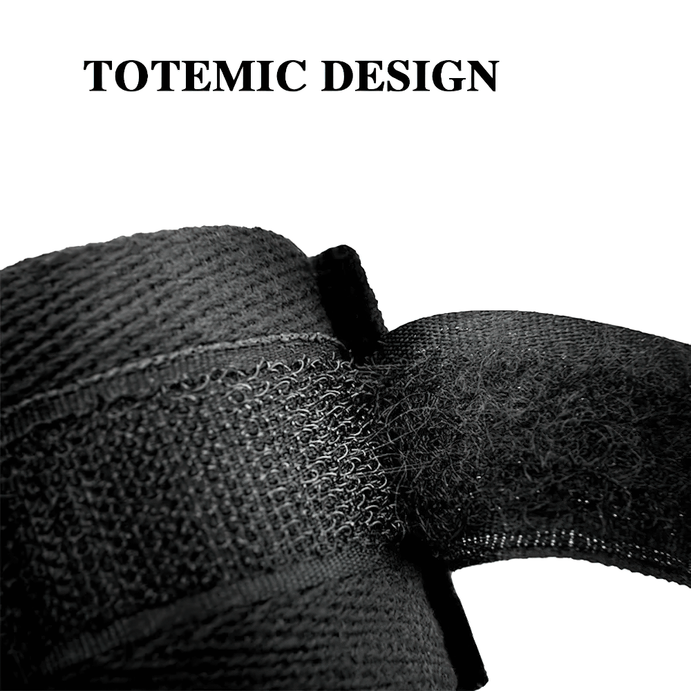 Close-up of black boxing hand wrap with hook-and-loop closure, perfect for MMA and combat sports. Durable design for strong wrist support.