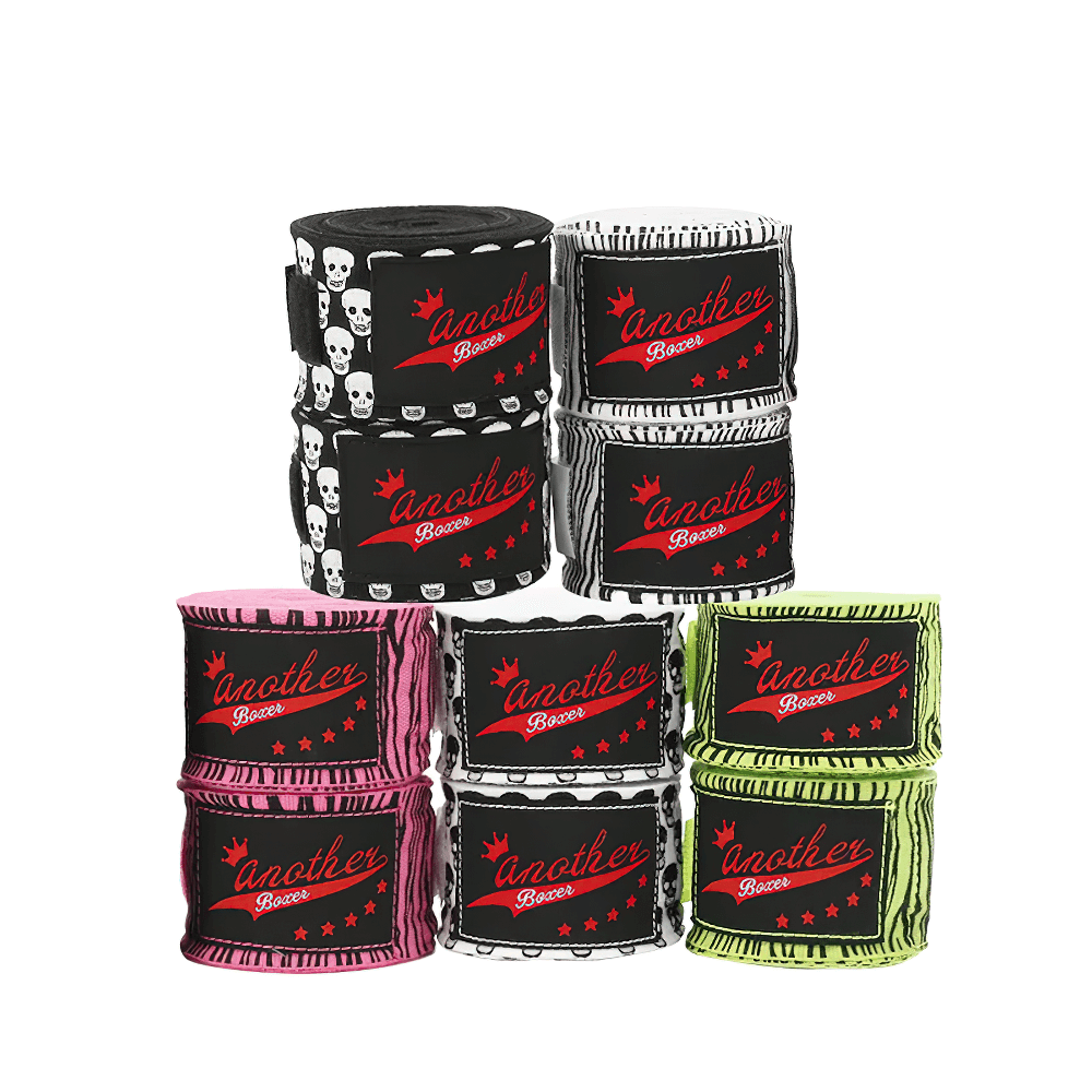 Stylish boxing hand wraps with wrist support in skulls, stripes, and neon prints for secure training and sparring. SF3164 collection.