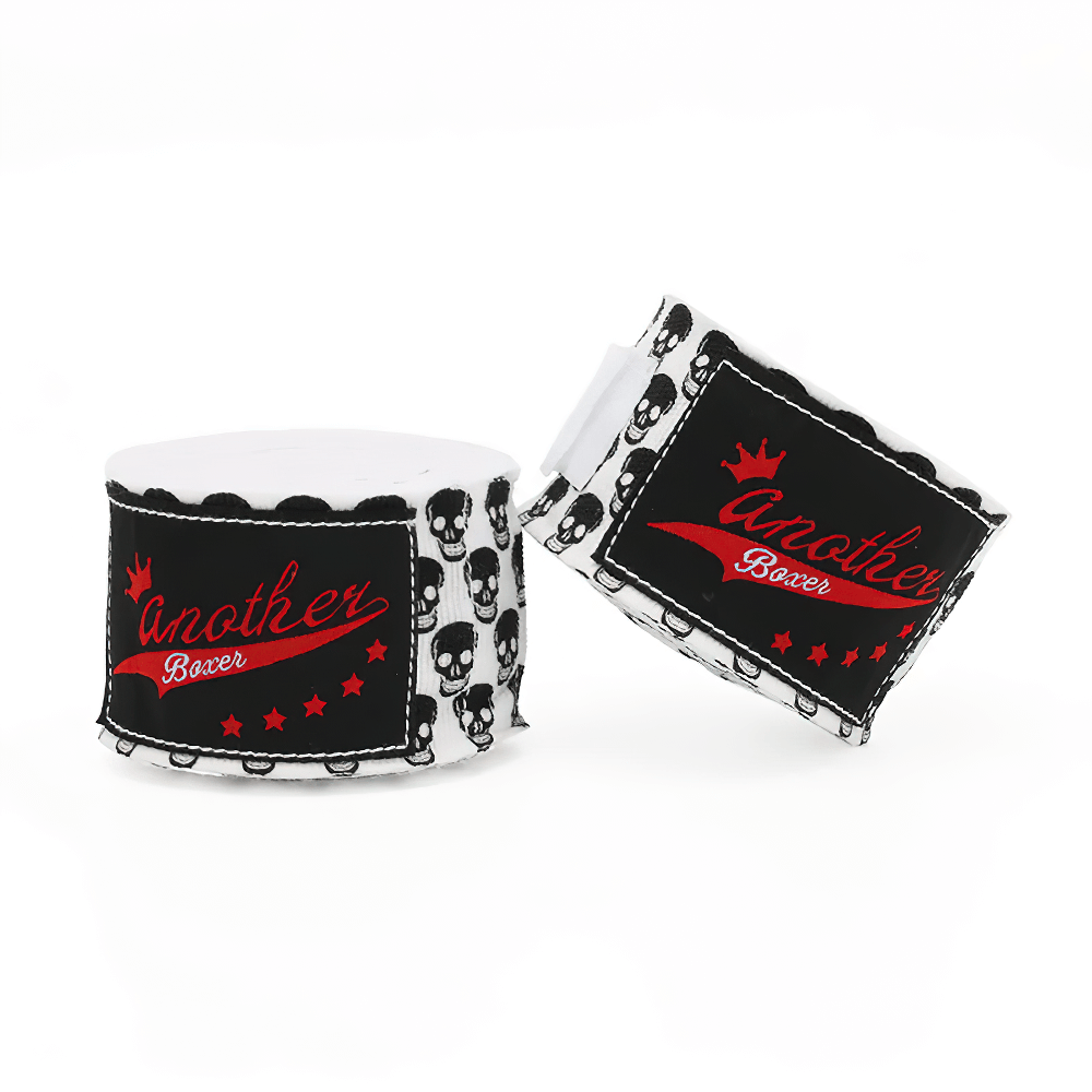 Skull print boxing hand wraps with wrist support, perfect for training and sparring. Secure, stylish, and durable wrist protection.
