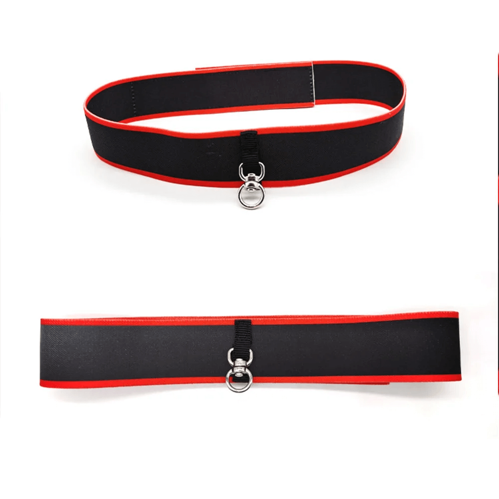 Adjustable black and red nylon headband for boxing reflex training, designed for speed drills and combat fitness practice.