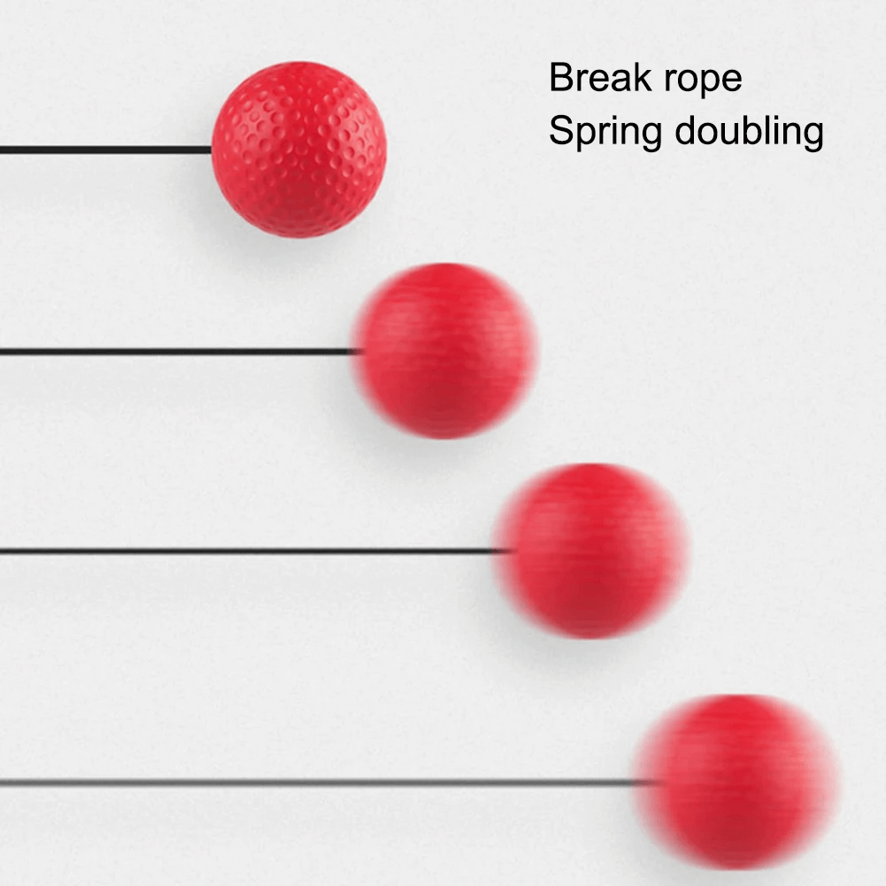 Red boxing reflex balls on strings demonstrating motion and flexibility for MMA training. Ideal for reflex and coordination improvement.