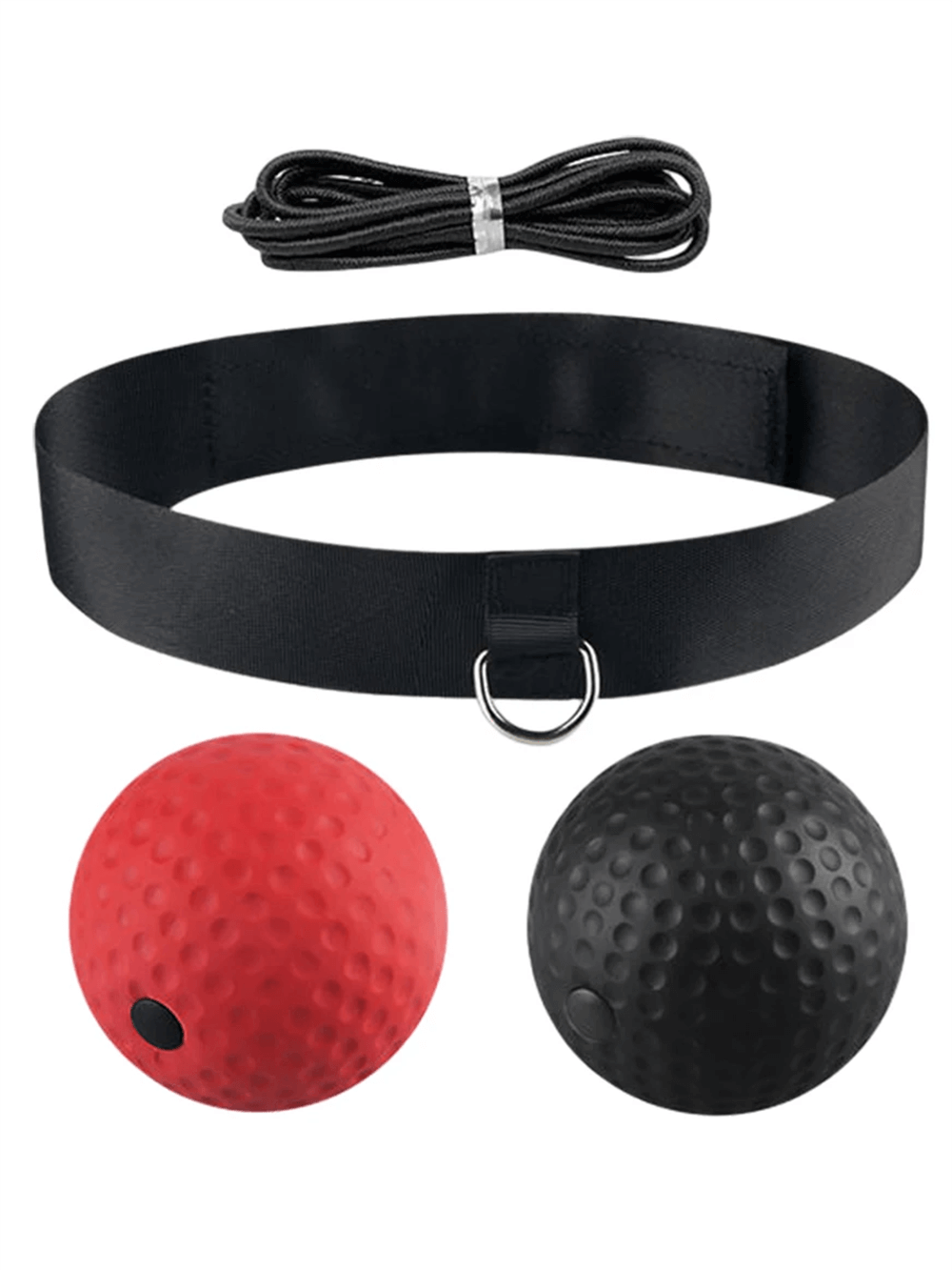 Boxing reflex ball set with headband for MMA training. Includes red and black PU balls, elastic string. Boosts speed and coordination.