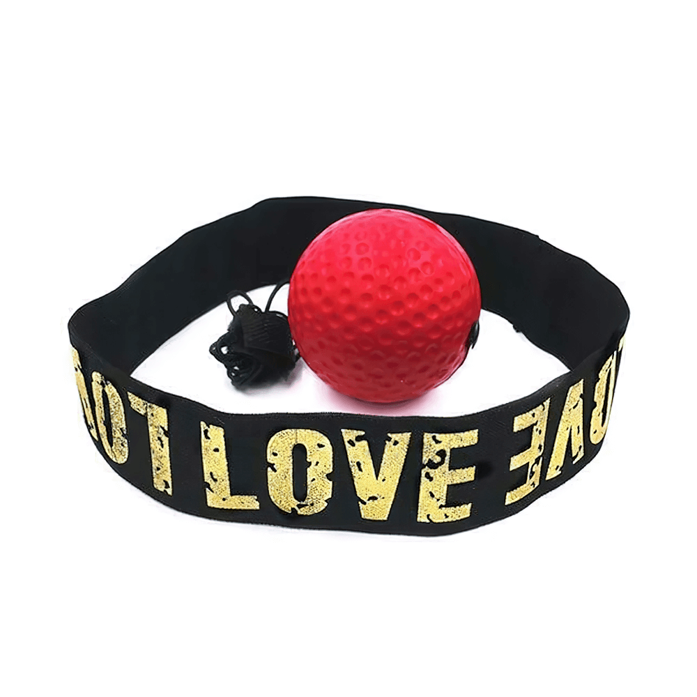Boxing reflex ball with a red punch ball and black elastic headband, perfect for agility and speed training.