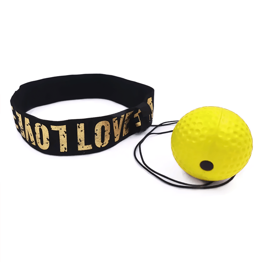Boxing reflex ball and elastic headband for agility and speed training in MMA and fitness routines, SF3144 model, yellow rubber ball.