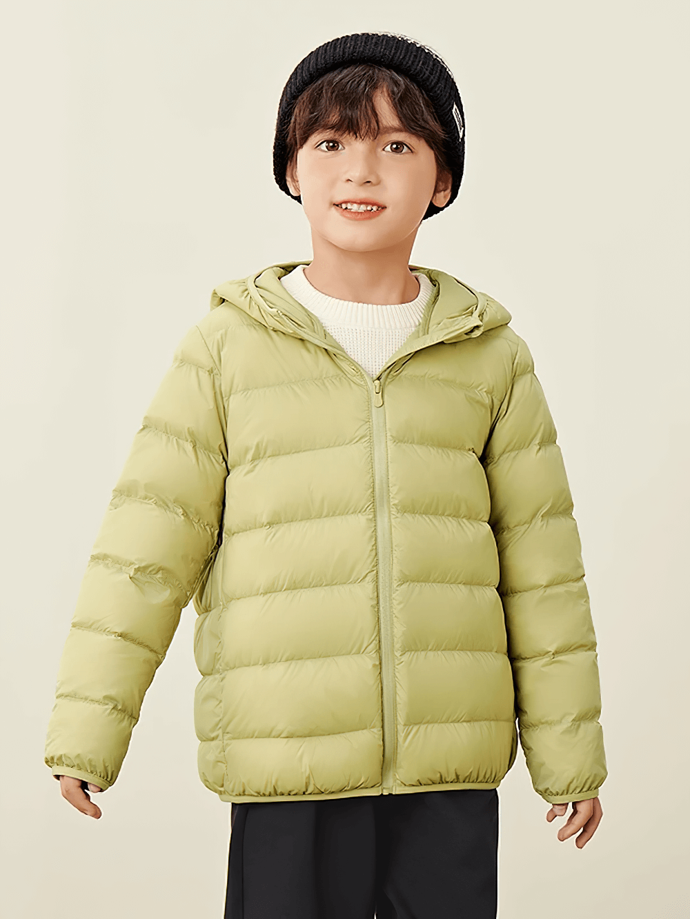 Child wearing Boys and Girls Puffer Down Jacket for Cold Weather - SF3691 in light green, perfect for chilly days.