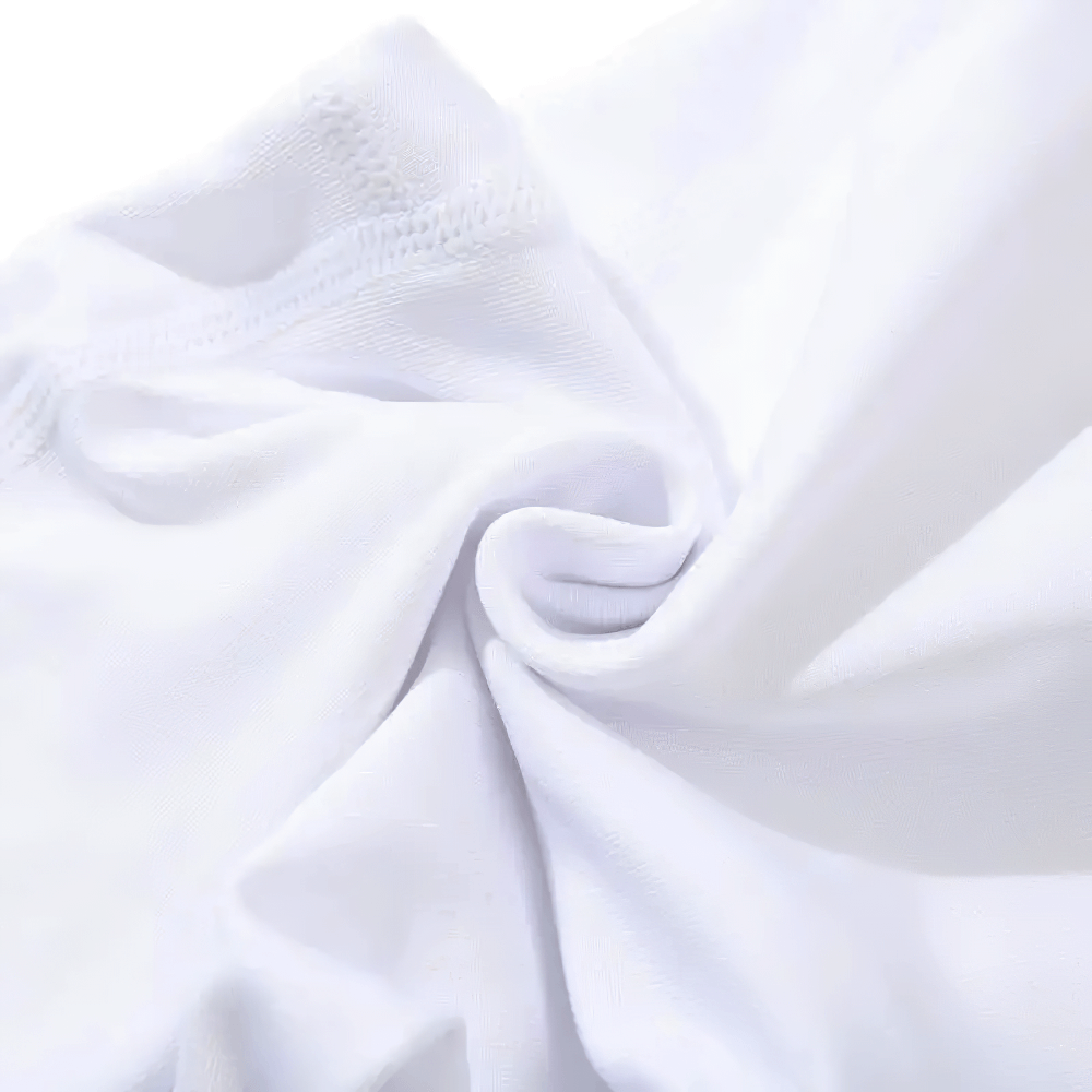 Close-up texture of Boys Athletic Base Layer Tights for Training - SF3759 in white, highlighting polyester and spandex blend.