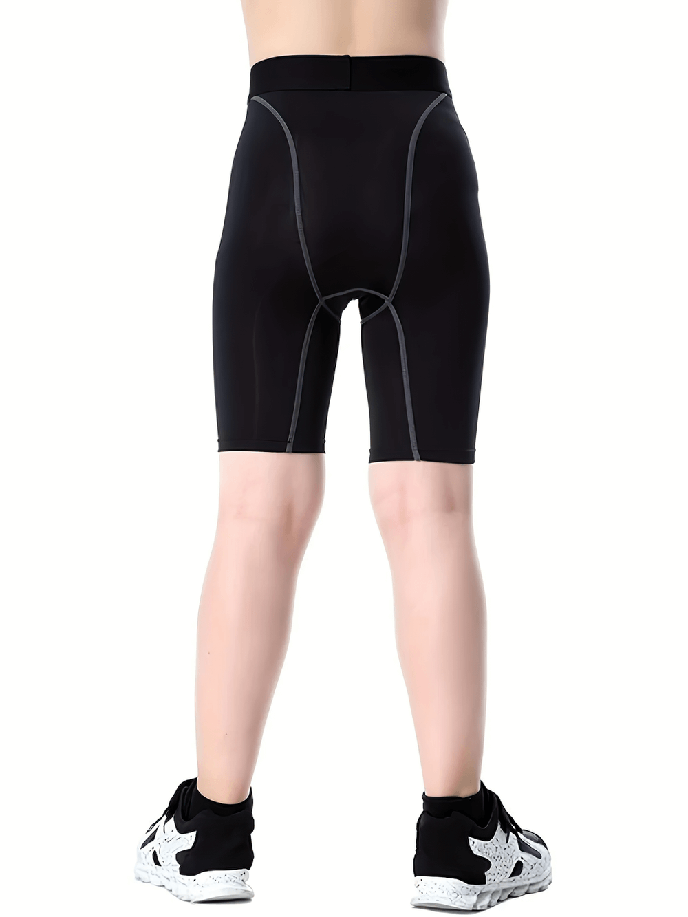 Back view of Boys Athletic Compression Shorts for Gym and Sports - SF3751, showing slim fit and elastic waistband.