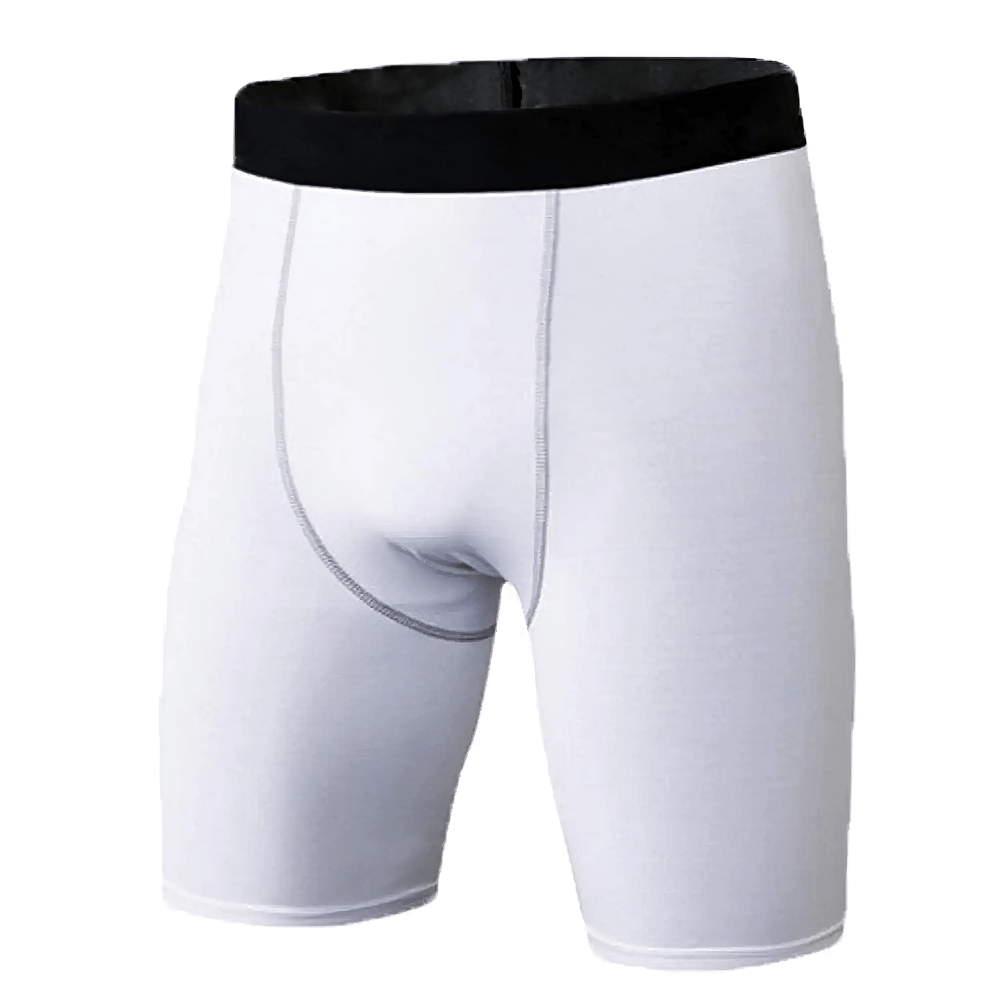 Boys Athletic Compression Shorts for Gym and Sports - SF3751 in white, displaying stretchy fit and black waistband for active movement.