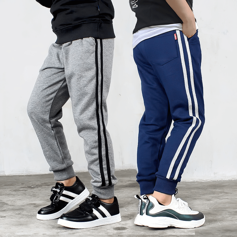Boys Athletic Jogger Sweatpants with Pockets - SF3611 showcasing stylish cotton blend design and side stripes for active kids.