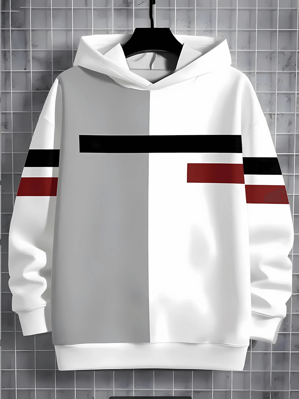 Boys Colorblock Hoodie with Modern Stripe - SF3676 featuring bold colorblock and stripes for a trendy streetwear look.
