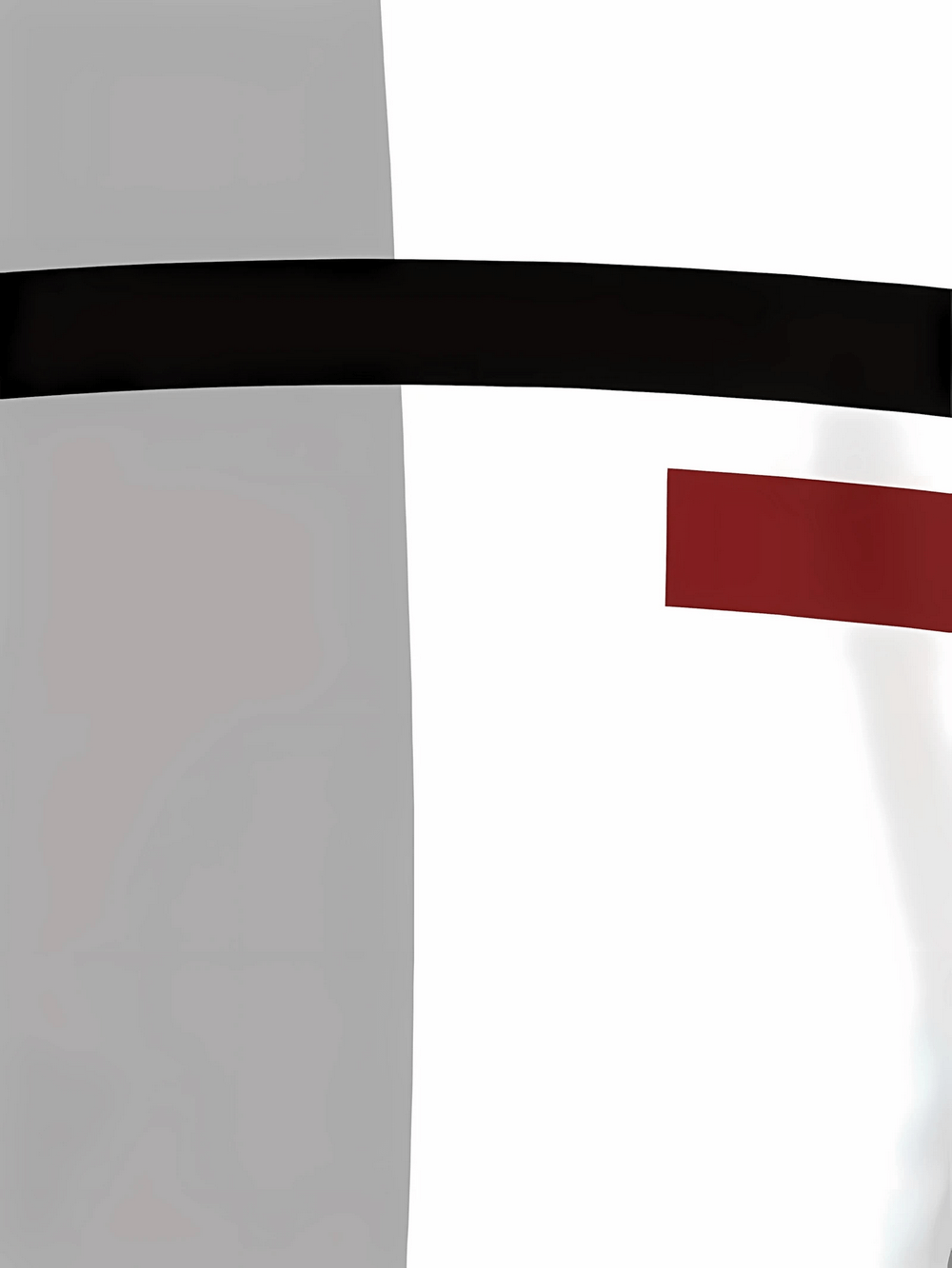 Abstract art with bold black stripe and red block on a light background