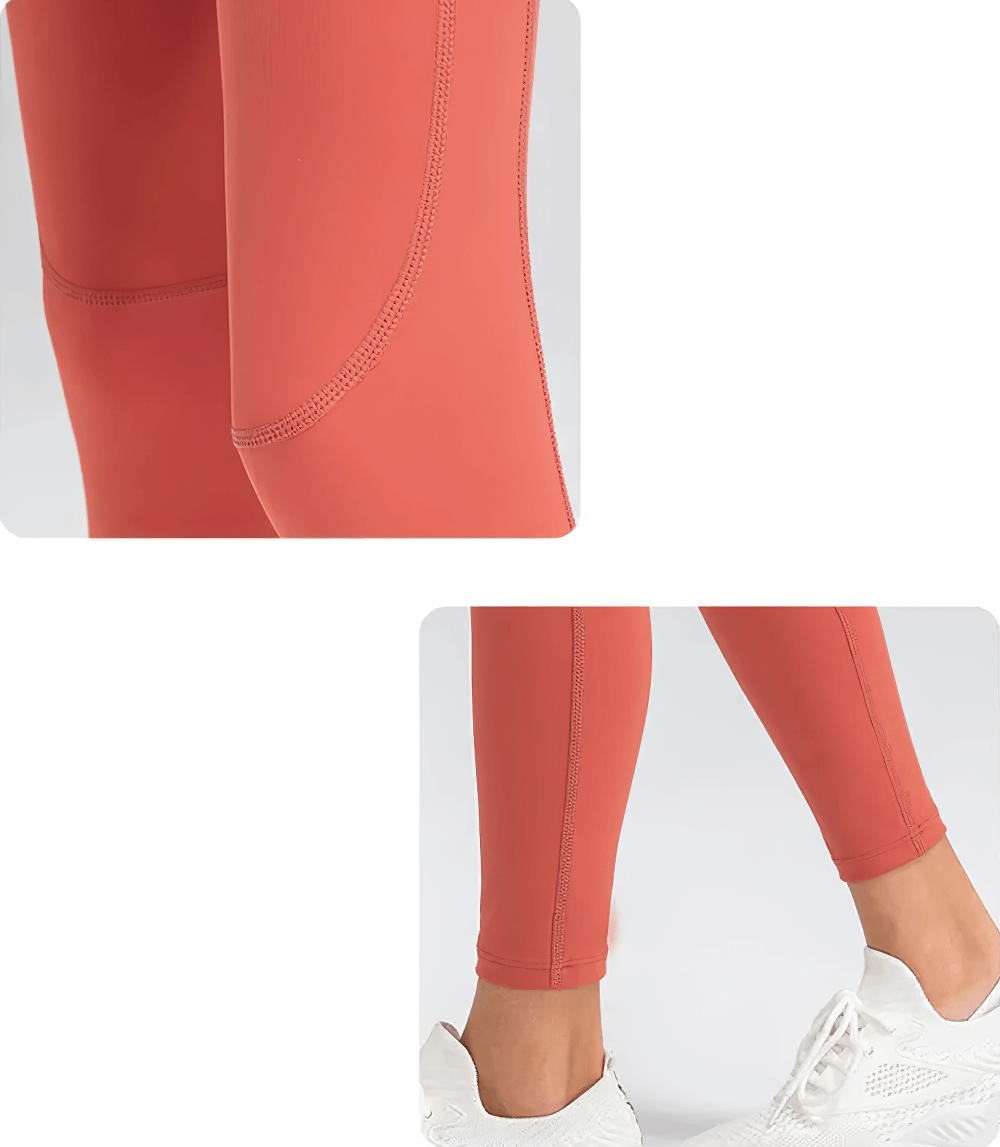 Close-up of Boys Compression Sports Leggings for Training - SF3794 in coral, highlighting stitching and elastic fit.