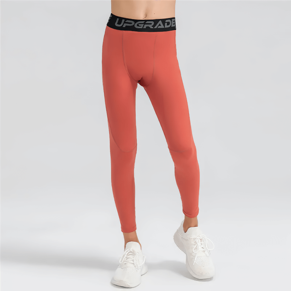 Boys Compression Sports Leggings for Training - SF3794 in bright orange, designed for active sports sessions and flexibility.