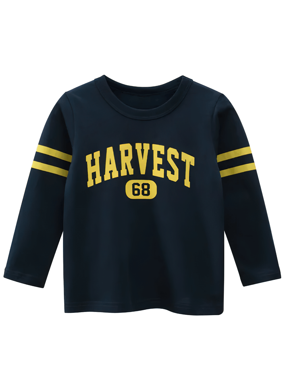 Boys Cotton Long-Sleeved Top with Letter Print - SF3608 featuring HARVEST 68 and sporty stripes.