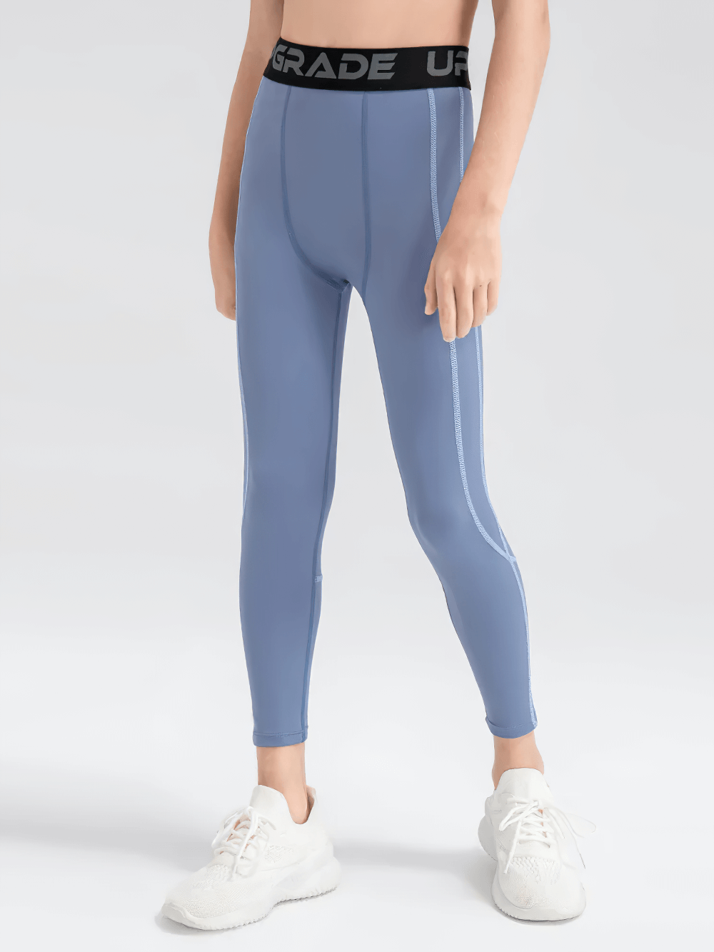 Boys Elastic High-Waisted Fitness Leggings - SF3780 in blue with elastic waist, quick dry, and sporty design.