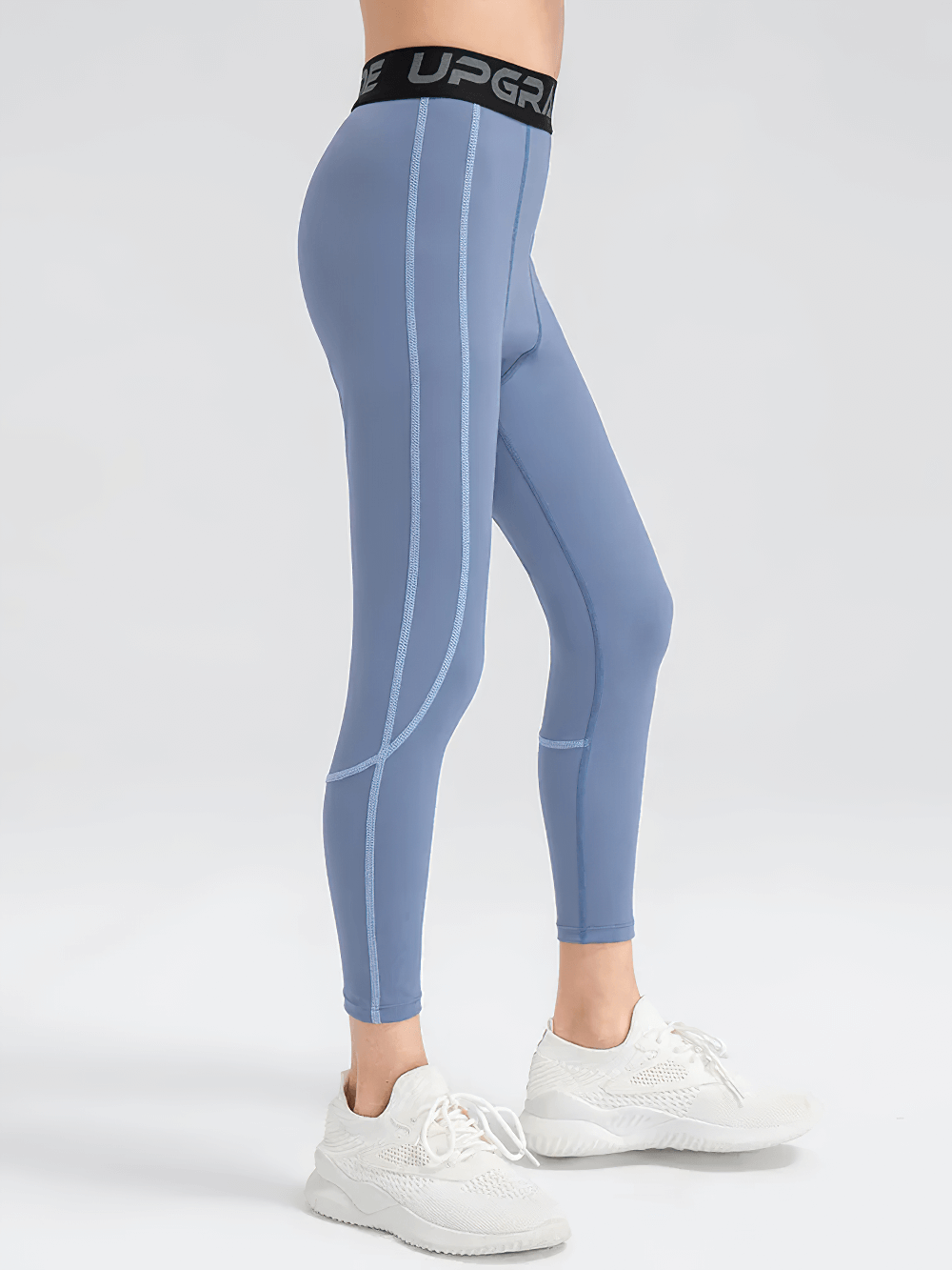 Side view of Boys Elastic High-Waisted Fitness Leggings - SF3780 in blue with sleek design and elastic waist, ideal for workouts and casual wear.