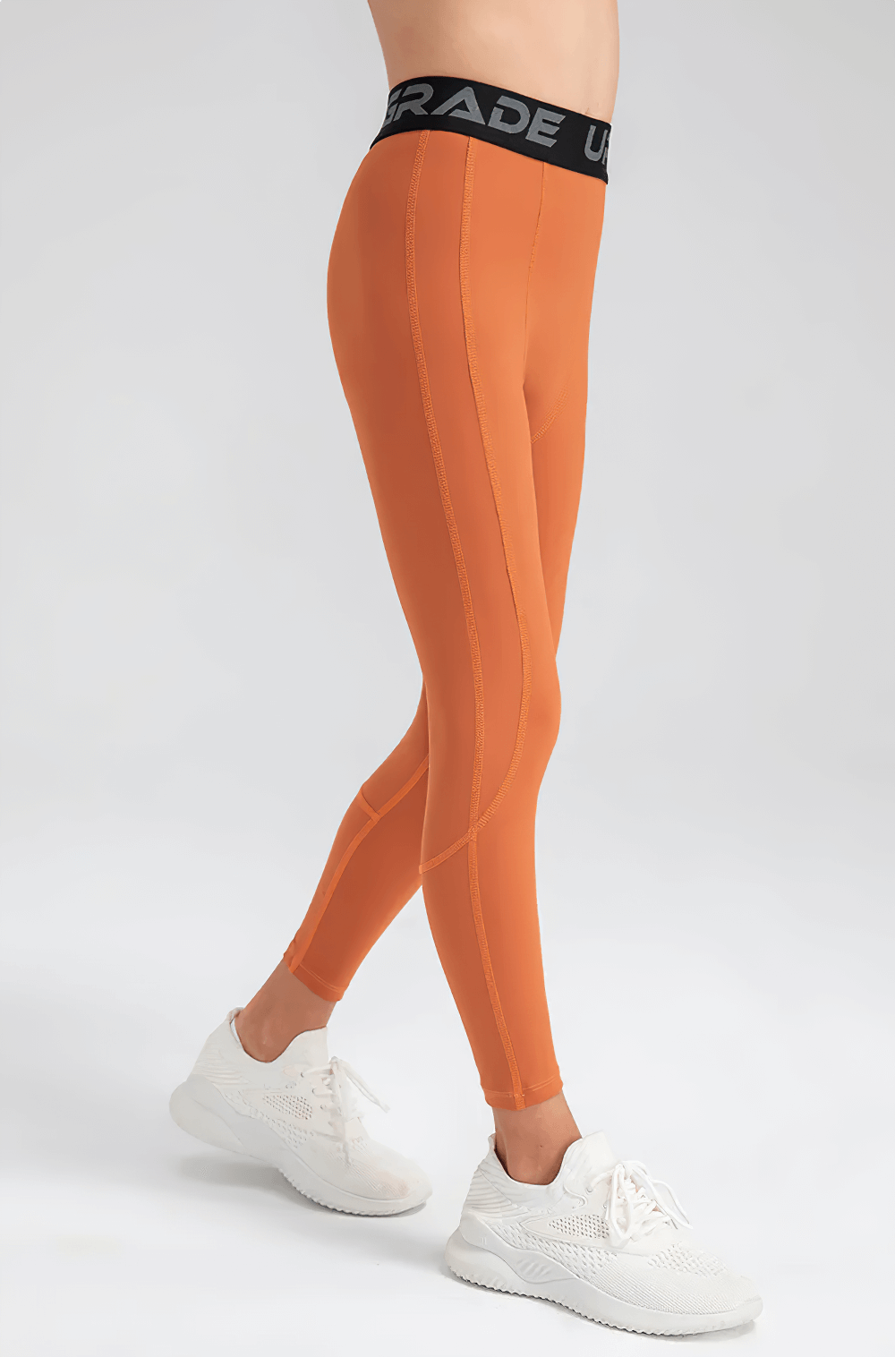 Boys Elastic High-Waisted Fitness Leggings - SF3780 in orange with sleek design and contrasting stripes, perfect for active wear.