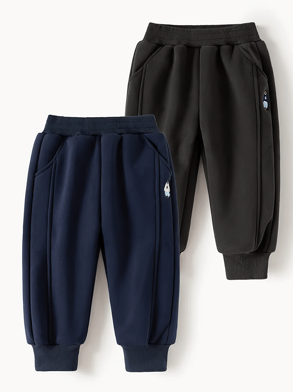 Boys Fleece Lined Sport Jogger Pants with Cuffs - SF3912, featuring navy and black colors, elastic waist, ankle cuffs, and side pockets.