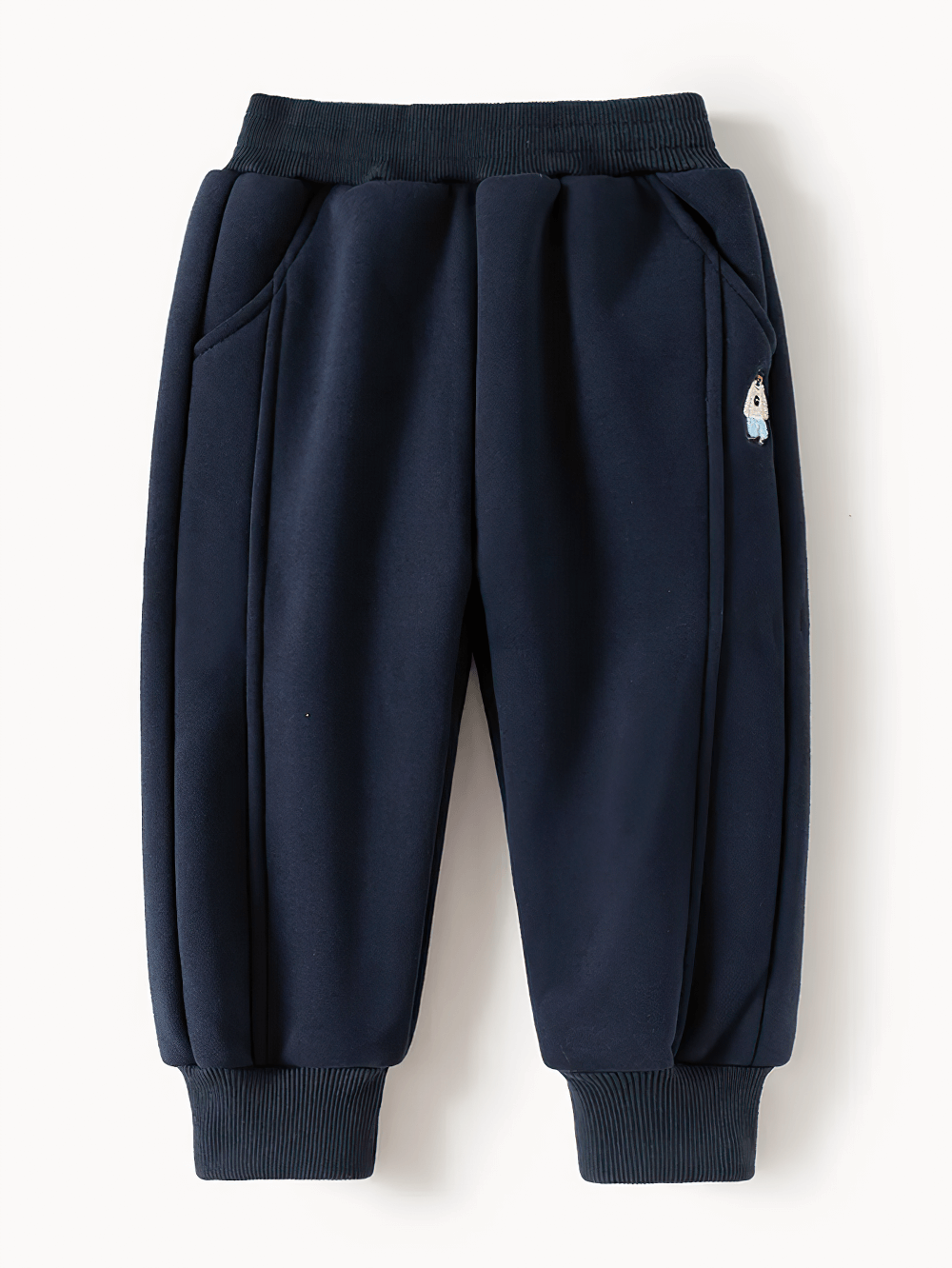 Boys Fleece Lined Sport Jogger Pants with Cuffs - SF3912 in navy blue, featuring elastic waist, ankle cuffs, and side pockets.