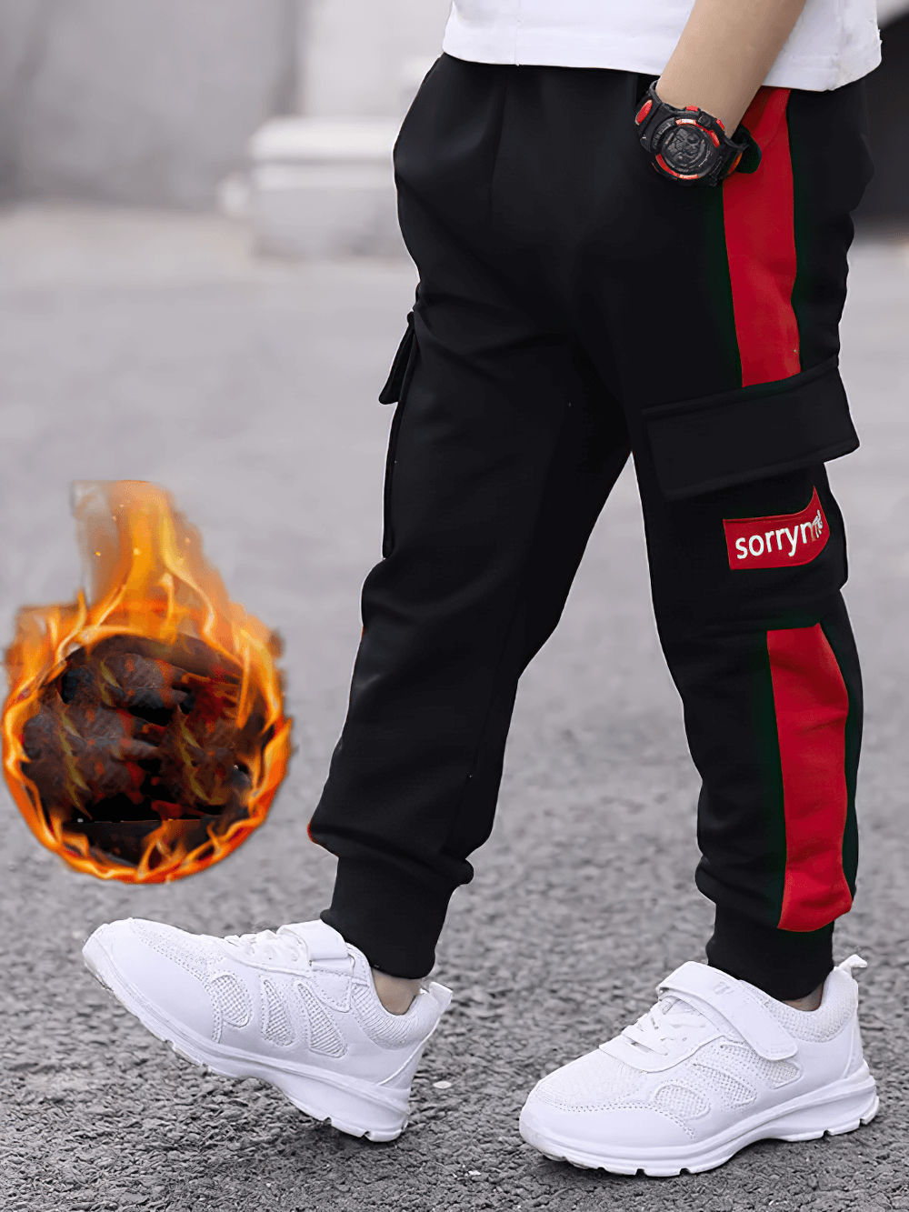 Boys Fleece Lined Sports Jogger Pants - SF3967 with side panels and elastic waistband for winter wear, ideal for active kids.