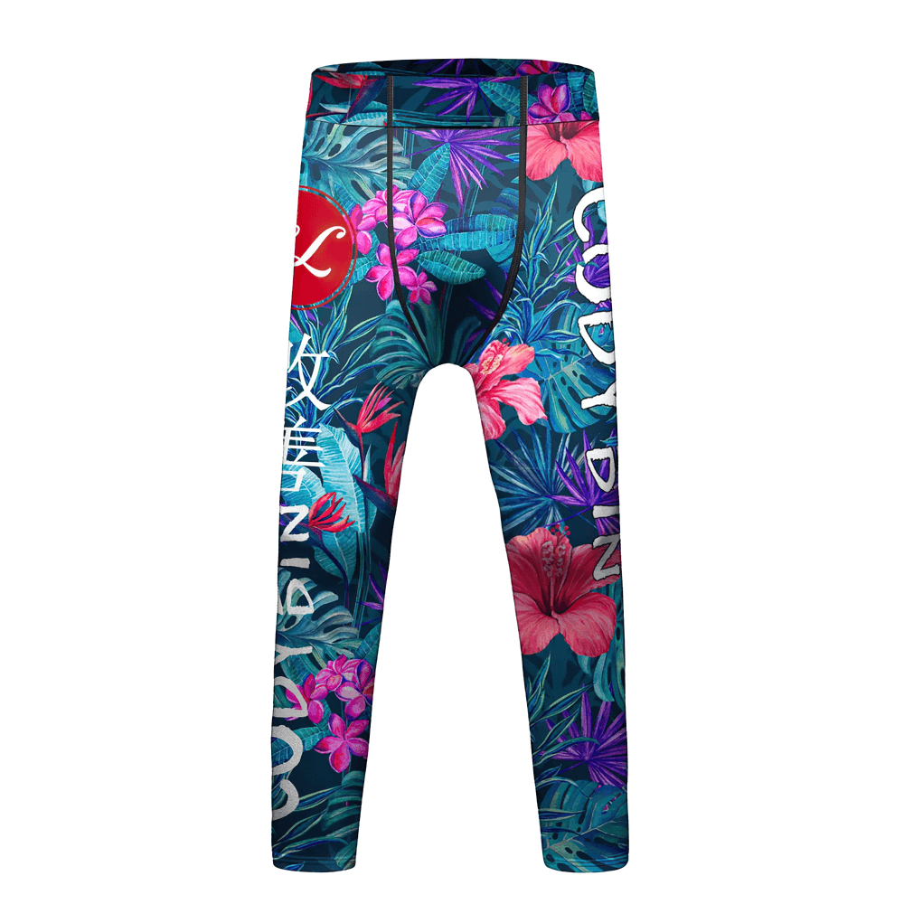 Boys Graphic Sport Compression Running Leggings - SF3864 with bold floral prints, ideal for active movement and secure sporty fit.
