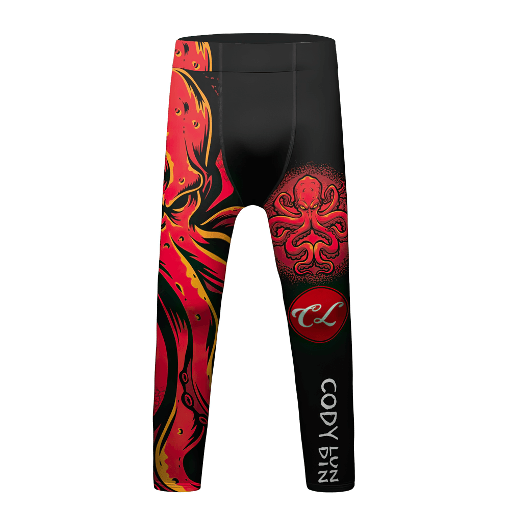 Boys Graphic Sport Compression Running Leggings - SF3864 with bold red and black athletic graphics and elastic waist for secure fit.