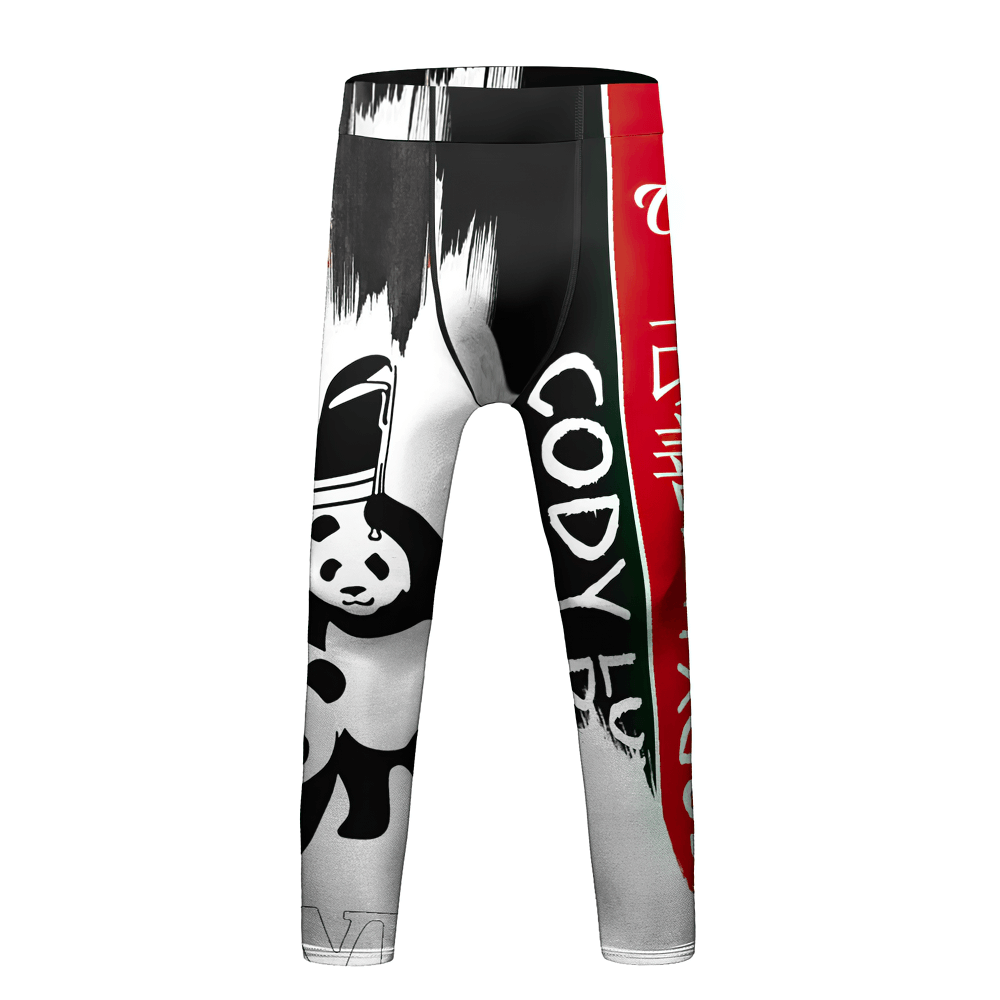 Boys Graphic Sport Compression Running Leggings - SF3864 with bold panda graphic and elastic waistband.
