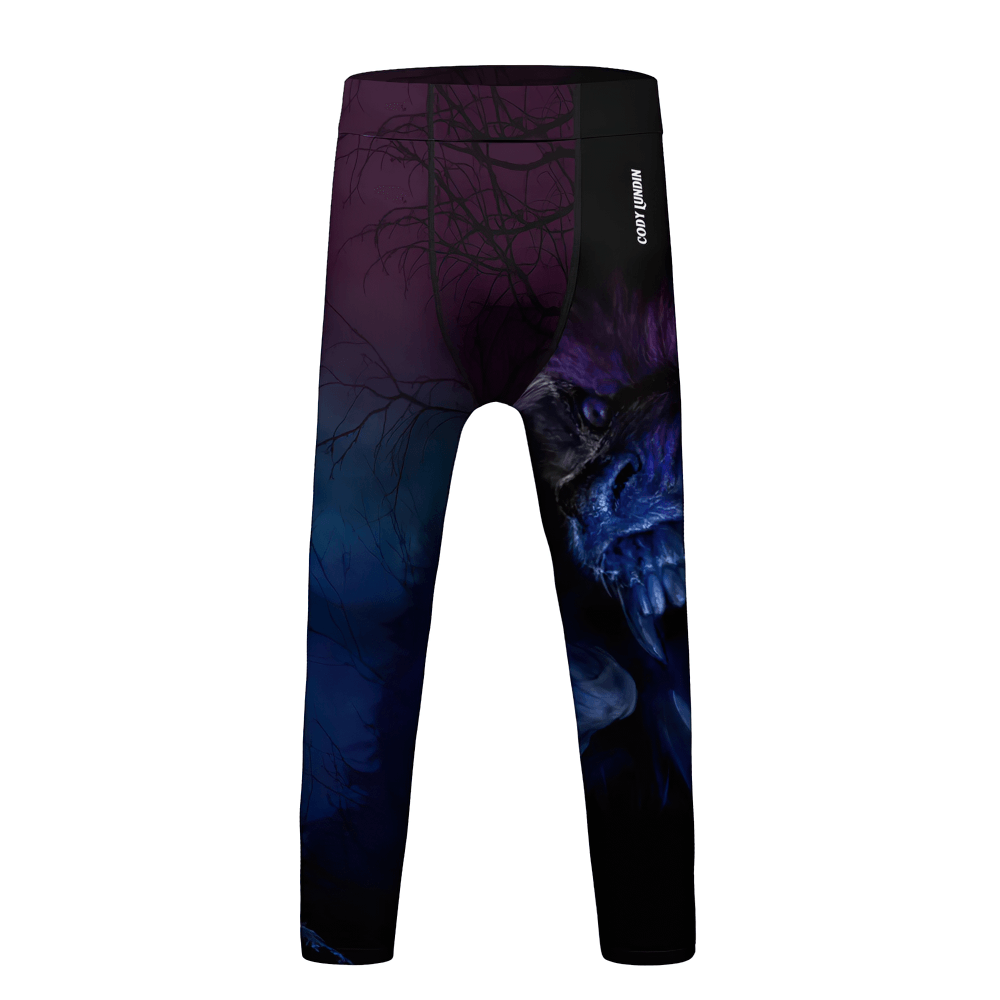 Boys Graphic Sport Compression Running Leggings - SF3864 with bold athletic design in night theme featuring wolf graphics