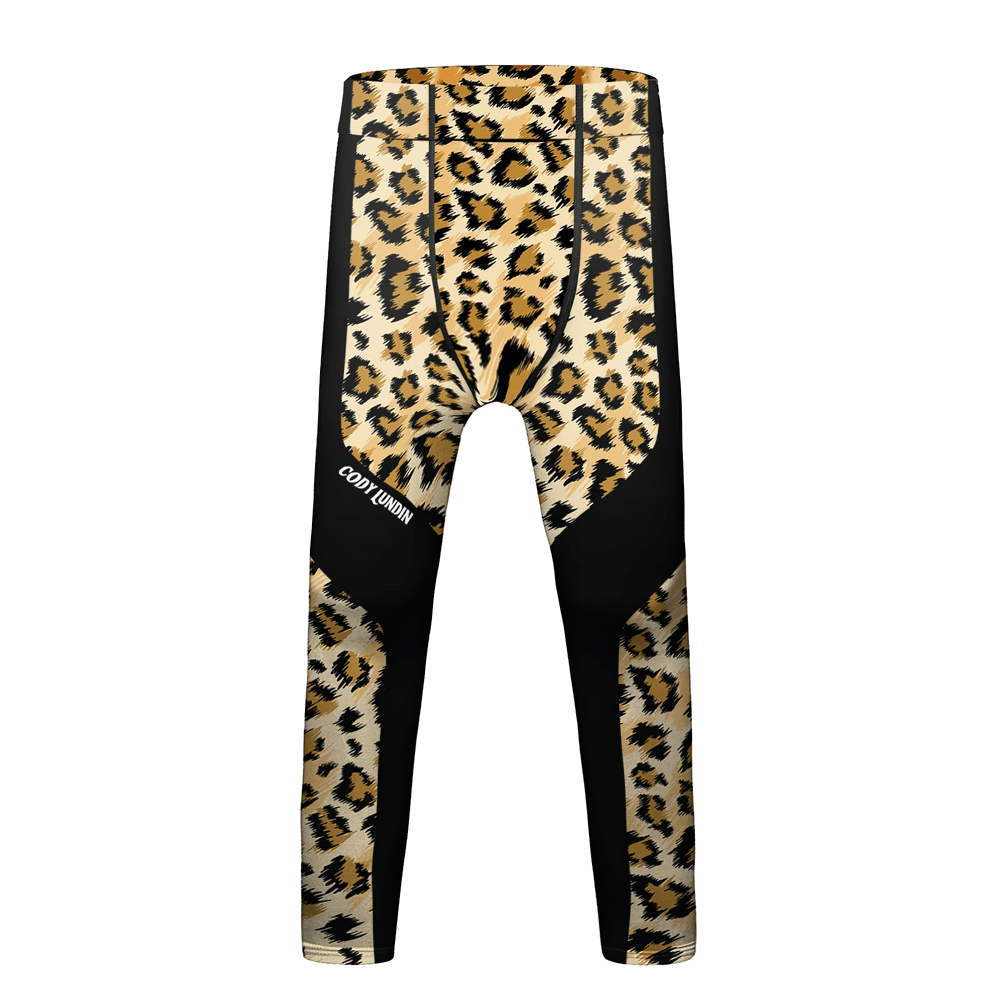 Boys Graphic Sport Compression Running Leggings - SF3864 with bold leopard print design for active boys' sports and fitness.