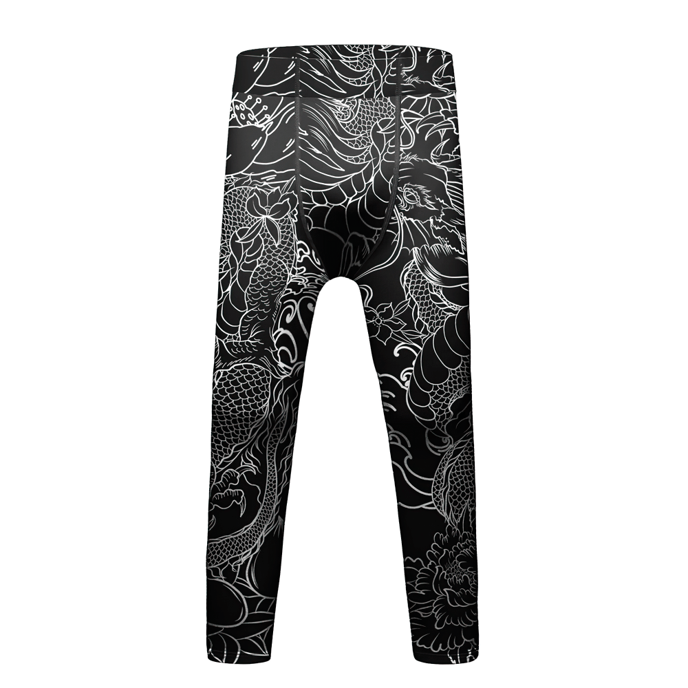 Boys Graphic Sport Compression Running Leggings - SF3864 with bold athletic dragon graphics and elastic waist for active movement.