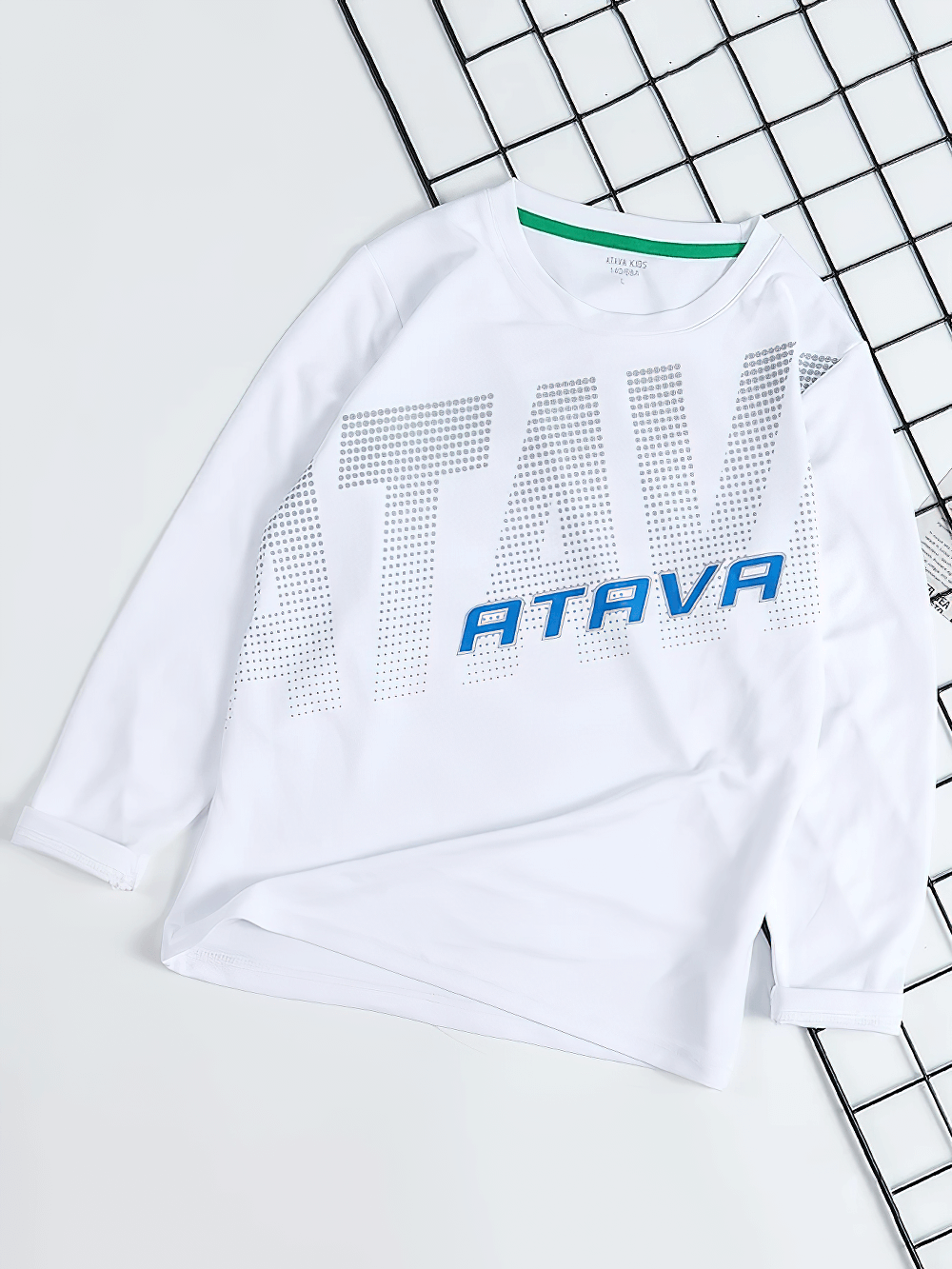 Boys Quick-Dry Long-Sleeved Sports Top for Running - SF3601 in white with bold graphic design, displayed on checked background.