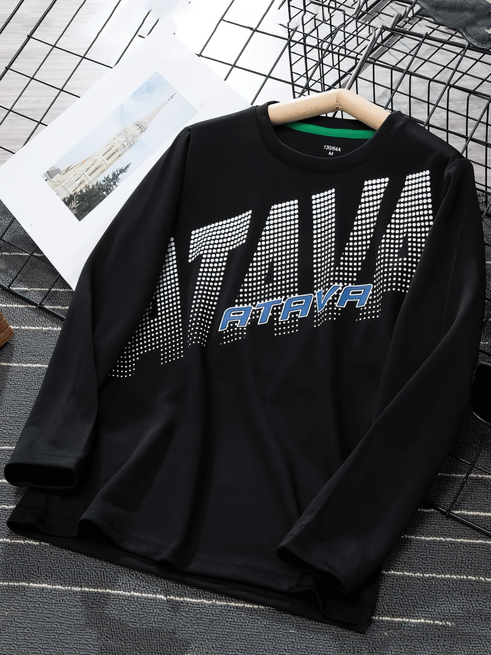 Boys Quick-Dry Long-Sleeved Sports Top for Running - SF3601 in black with bold graphic design