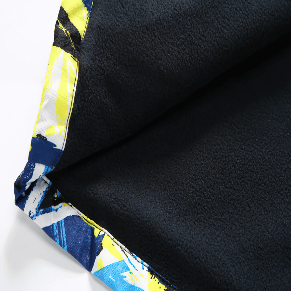 Close-up of interior fabric of the Boys Star Print Rain Jacket with Removable Hood - SF3599, showing star pattern lining detail.