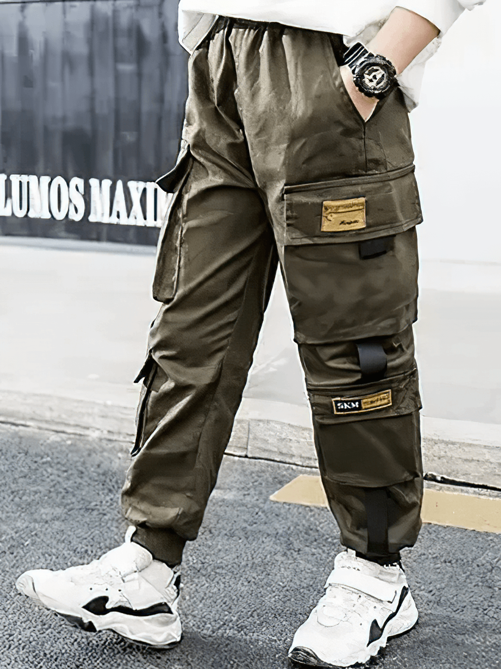 Stylish Boys Stylish Sport Cargo Jogger Pants SF3868 with elastic waist, flap pockets, and breathable fabric, perfect for urban play.