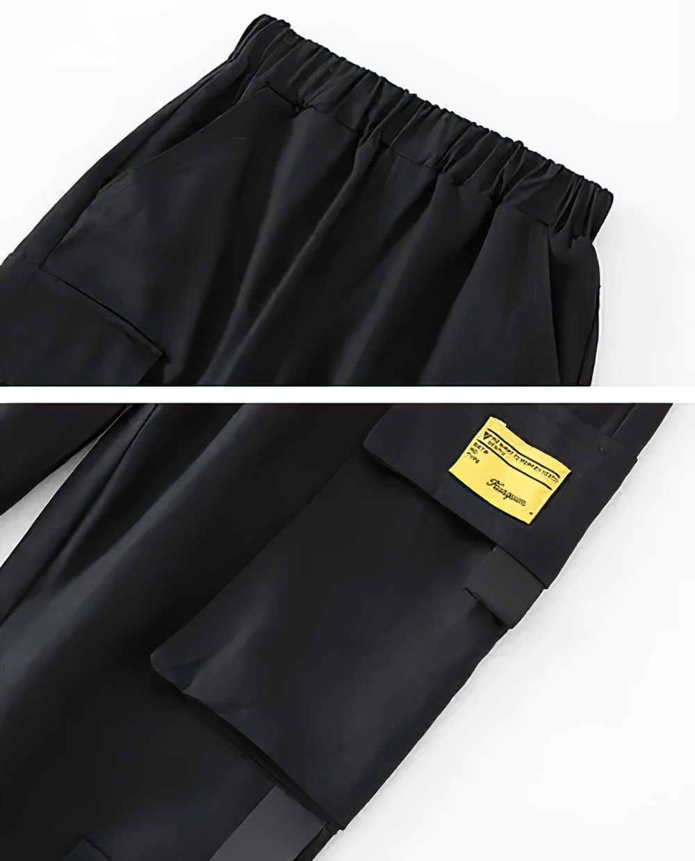 Close-up of Boys Stylish Sport Cargo Jogger Pants - SF3868 showing elastic waist and pocket details in black fabric.