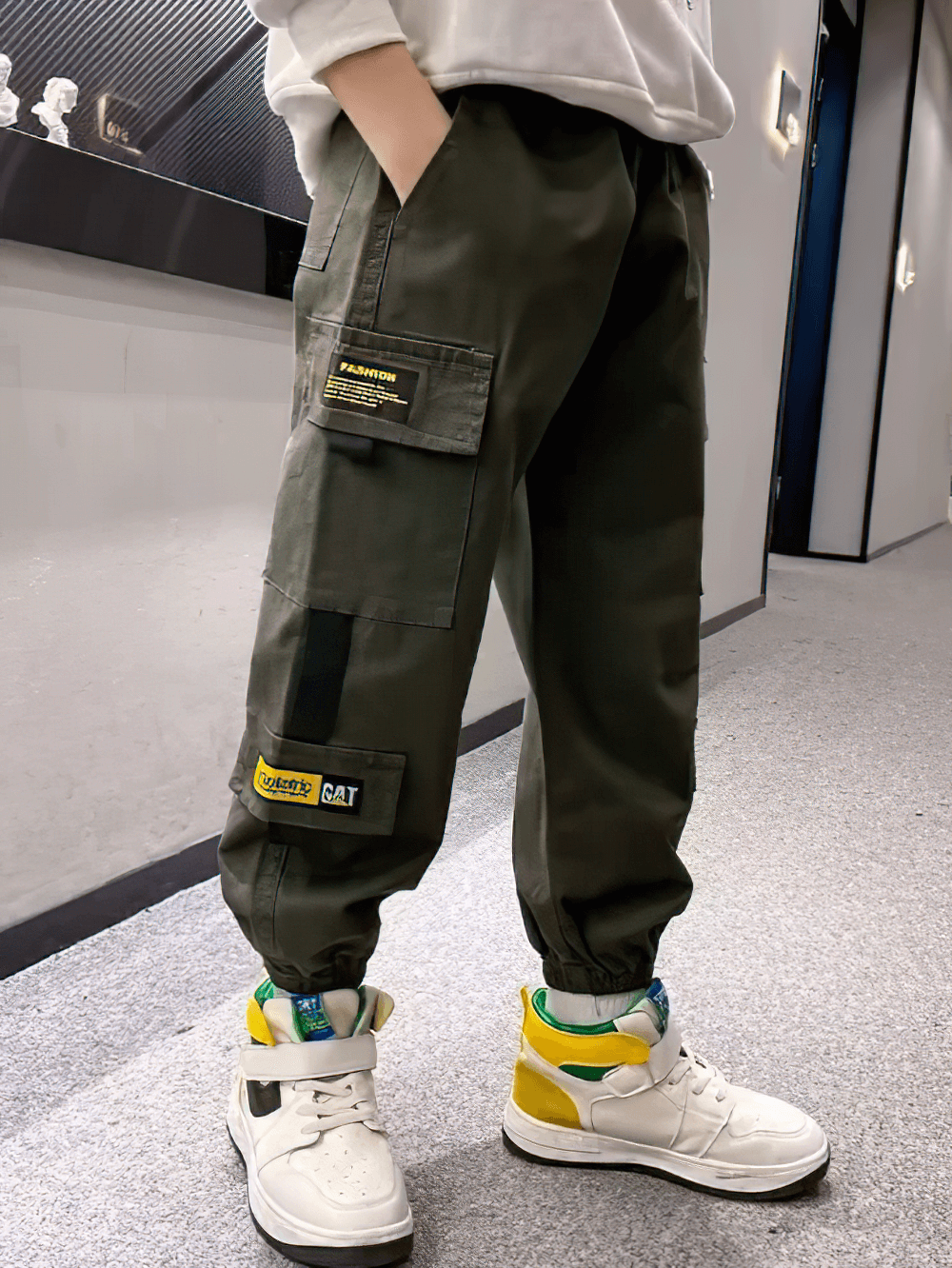 Boys Stylish Sport Cargo Jogger Pants - SF3868 with elastic waist and flap pockets for urban play.
