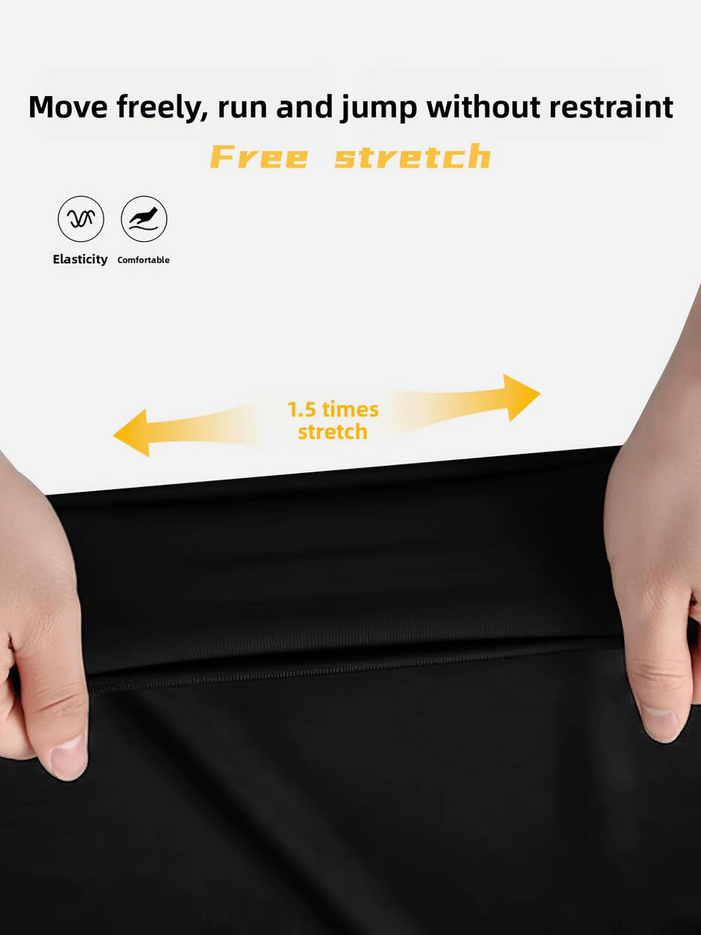 Hands stretching Boys Thermal Training Pants with Elastic Waist - SF3662, showcasing 1.5 times stretch for comfort and flexibility.