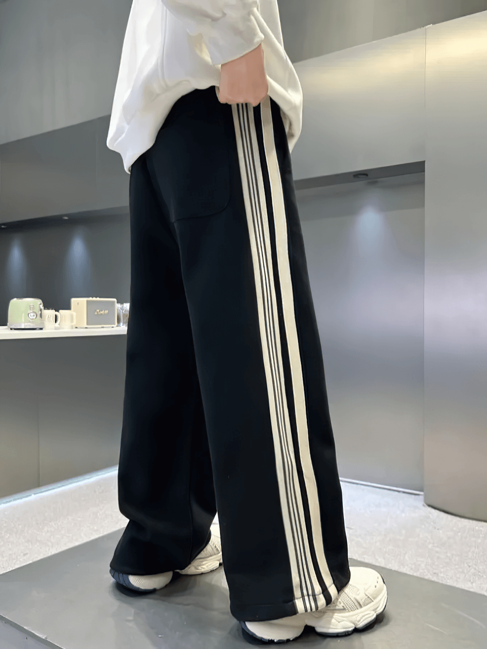 Boys Trendy Sport Pants with Stripes - SF3705 featuring wide-leg design and breathable fabric for comfort and style.