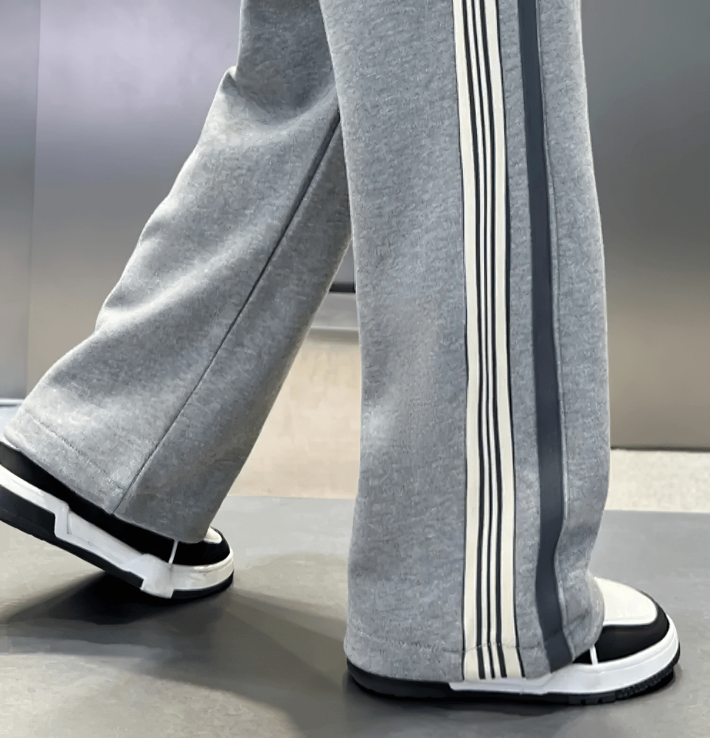 Boys Trendy Sport Pants with Stripes - SF3705 showing grey wide-leg design and sporty stripe detail.
